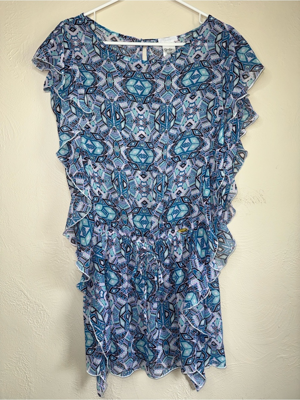 Jessica Simpson Blue Boho Ruffle Dress Cover Up Size Small